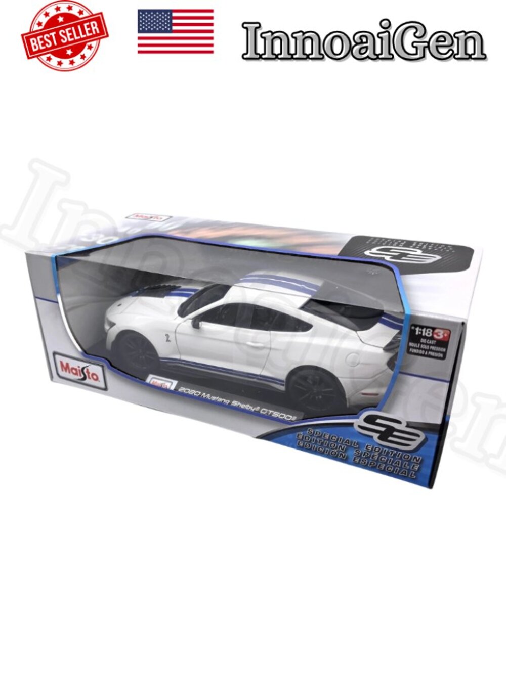 Maisto 2020 Ford Mustang Shelby GT500 1:18 Special Edition Diecast Car White NIB